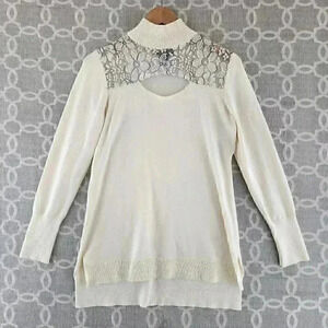 Kate & Mallory Turtle Neck Cut out Lace front High Low Sweater Women's S